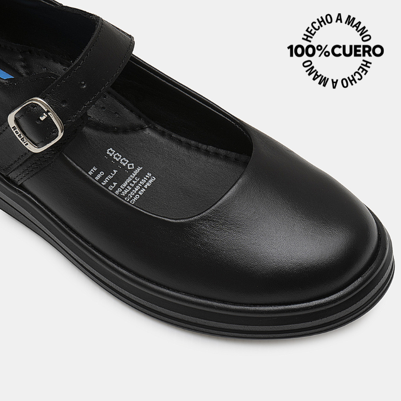 ZAPATO ESCOLAR CASUAL MANA-2607 NEGRO RABBIT CUERO - 3