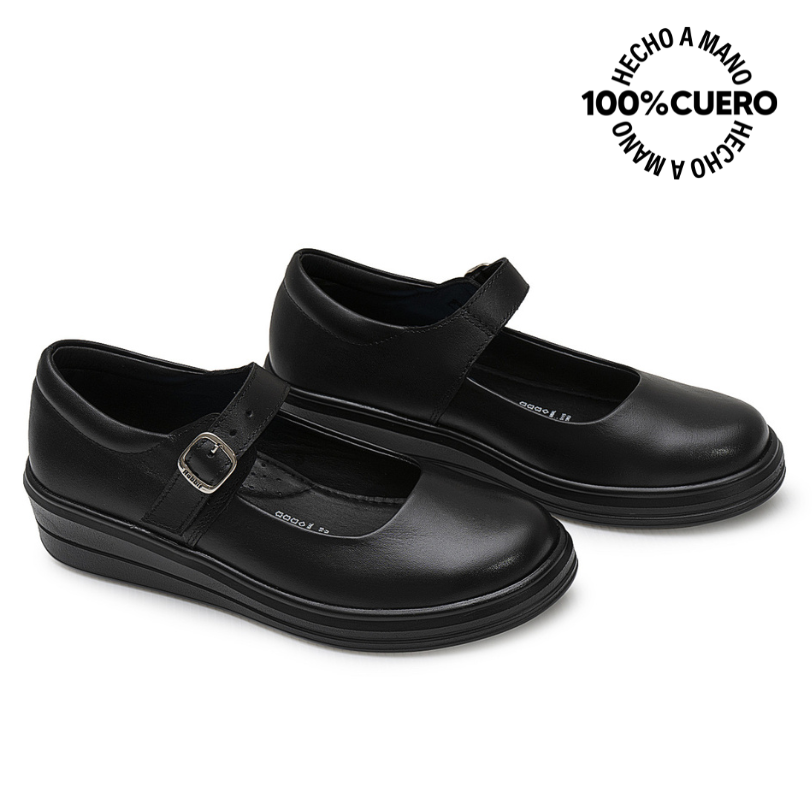ZAPATO ESCOLAR CASUAL MANA-2607 NEGRO RABBIT CUERO - 4