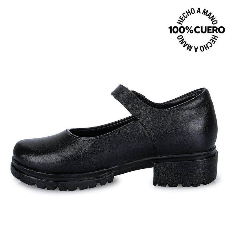 ZAPATO ESCOLAR BALLERINA CASUAL MANA-062 NEGRO RABBIT CUERO - 2