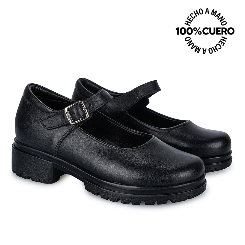ZAPATO ESCOLAR BALLERINA CASUAL MANA-062 NEGRO RABBIT CUERO - 4