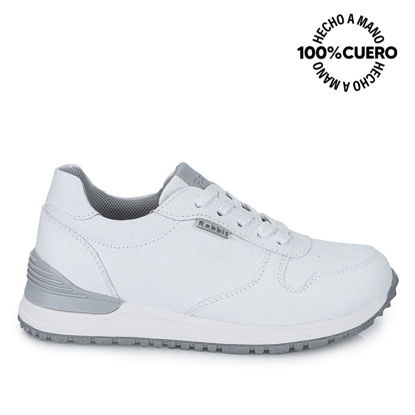 ZAPATILLA ESCOLAR UNISEX CASUAL ANDREI-027 K BLANCO RABBIT CUERO - 1