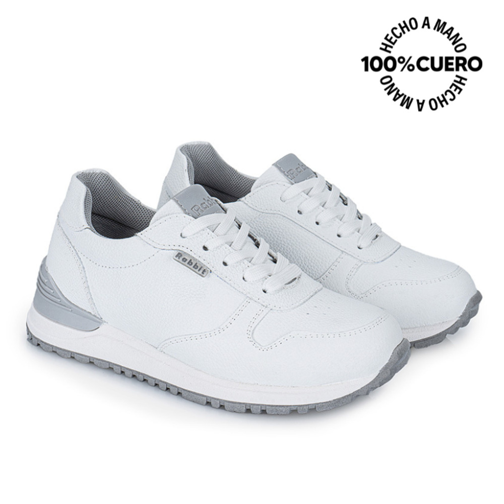 ZAPATILLA ESCOLAR UNISEX CASUAL ANDREI-027 K BLANCO RABBIT CUERO - 4