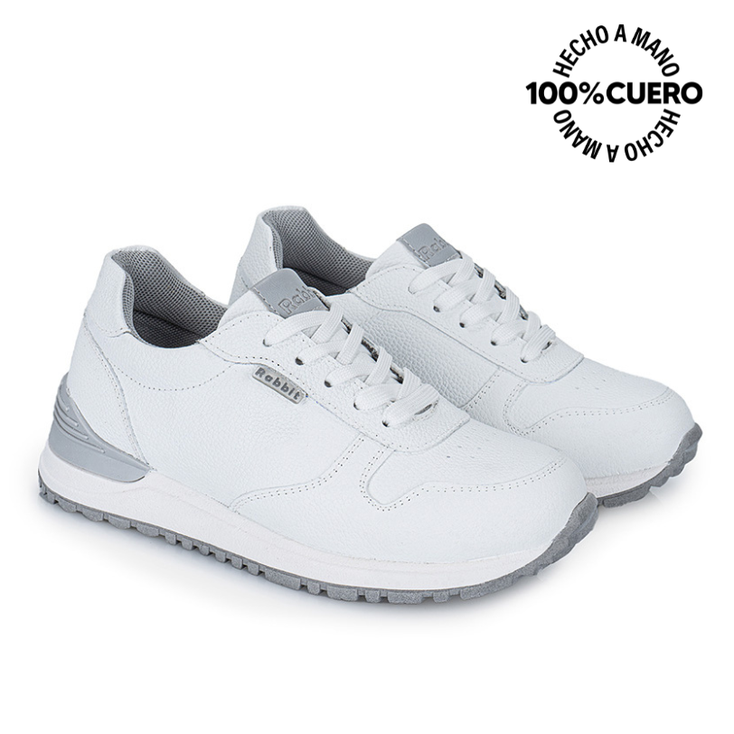 ZAPATILLA ESCOLAR UNISEX CASUAL ANDREI-027 K BLANCO RABBIT CUERO - 4