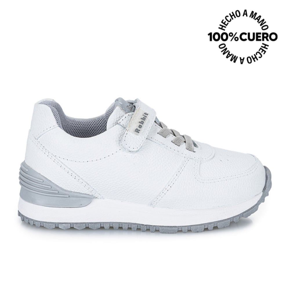 ZAPATILLA ESCOLAR UNISEX BÁSICO ANDREI-025 T BLANCO RABBIT CUERO - 1