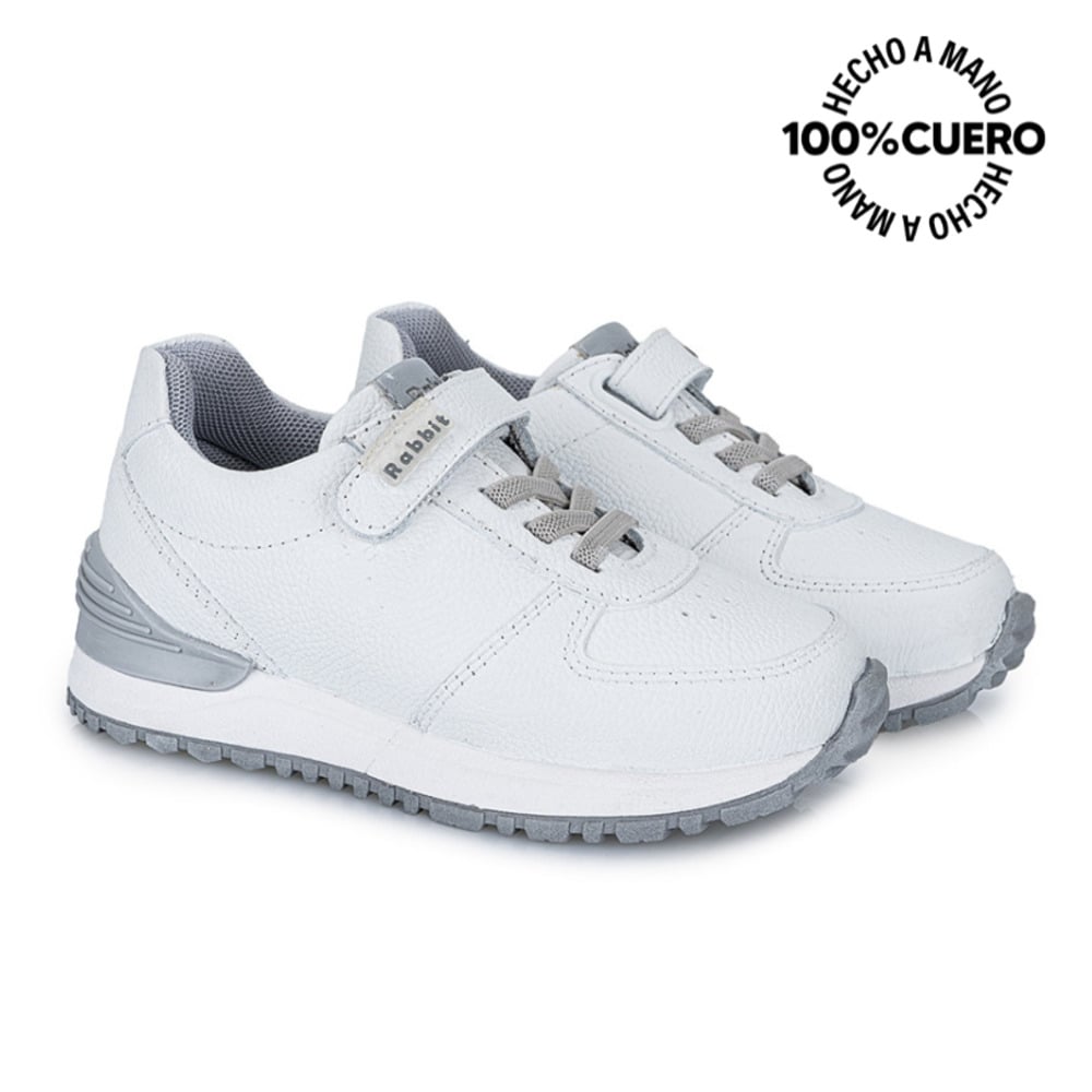 ZAPATILLA ESCOLAR UNISEX BÁSICO ANDREI-025 T BLANCO RABBIT CUERO - 4