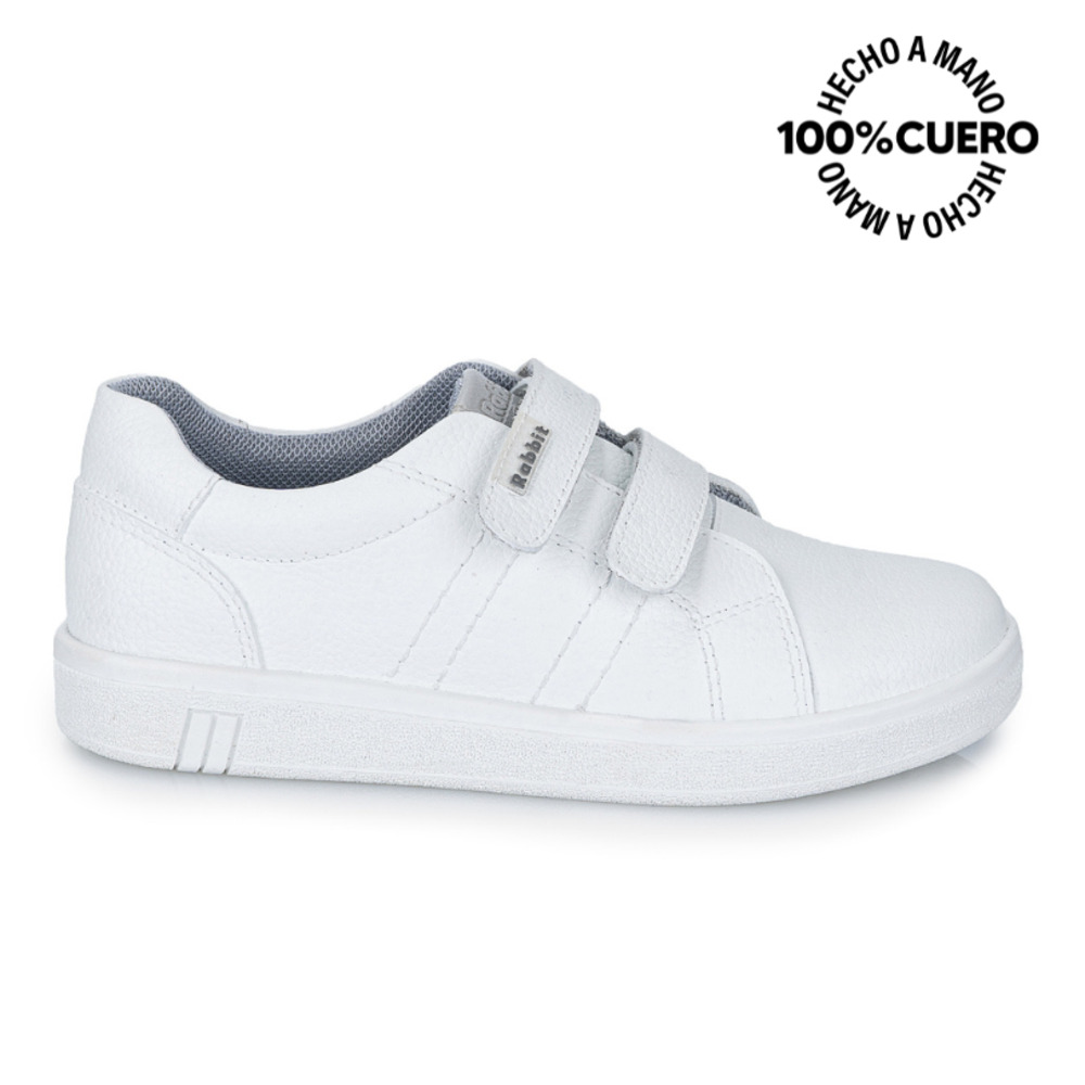 ZAPATILLA ESCOLAR UNISEX CASUAL ANGEL-078 K BLANCO RABBIT CUERO - 1