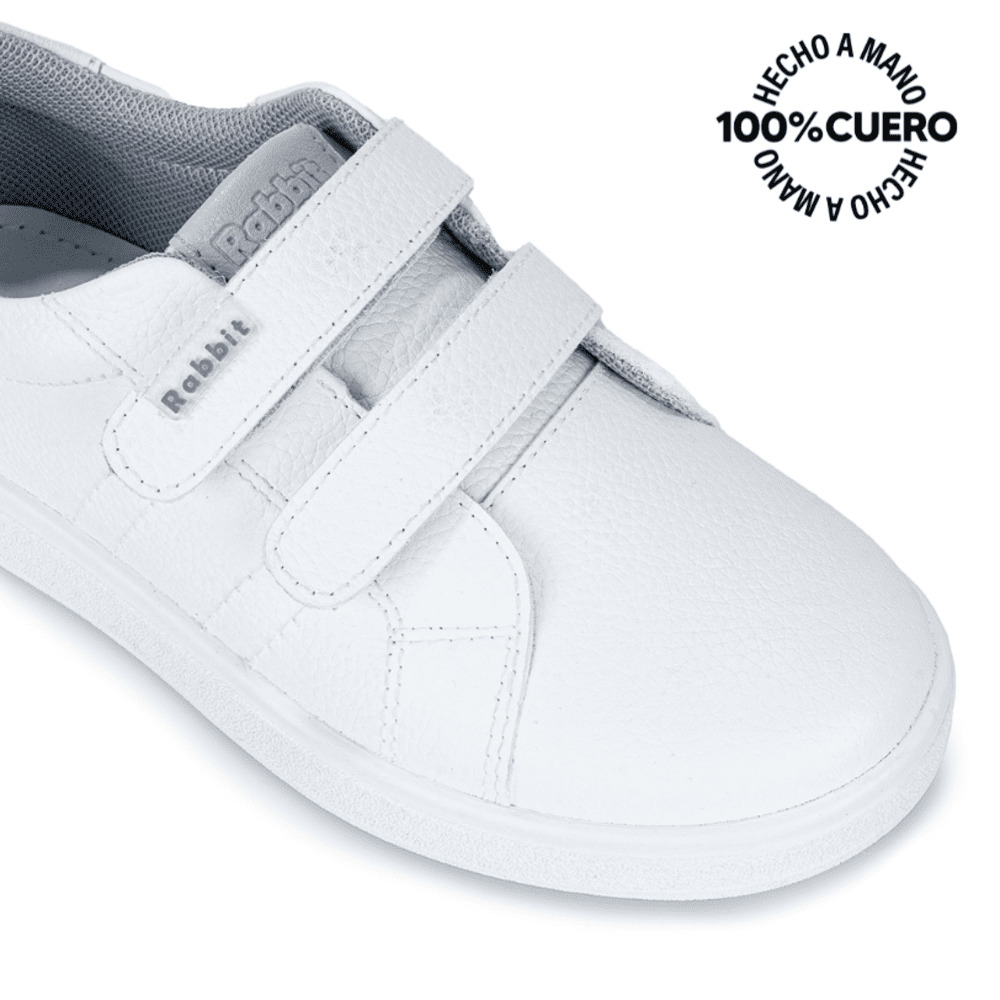 ZAPATILLA ESCOLAR UNISEX CASUAL ANGEL-078 K BLANCO RABBIT CUERO - 3