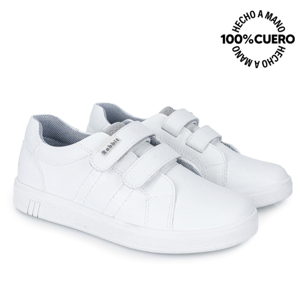ZAPATILLA ESCOLAR UNISEX CASUAL ANGEL-078 K BLANCO RABBIT CUERO - 4