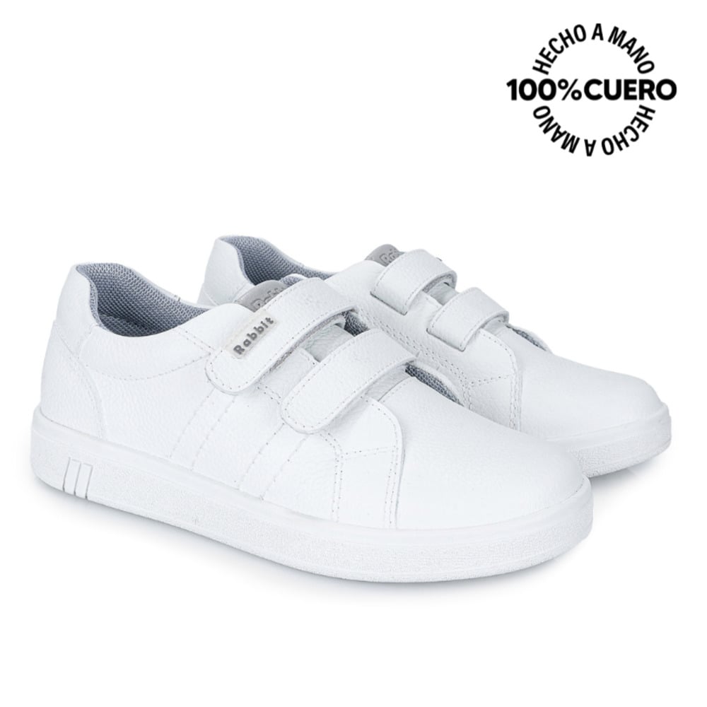 ZAPATILLA ESCOLAR UNISEX CASUAL ANGEL-078 K BLANCO RABBIT CUERO - 4