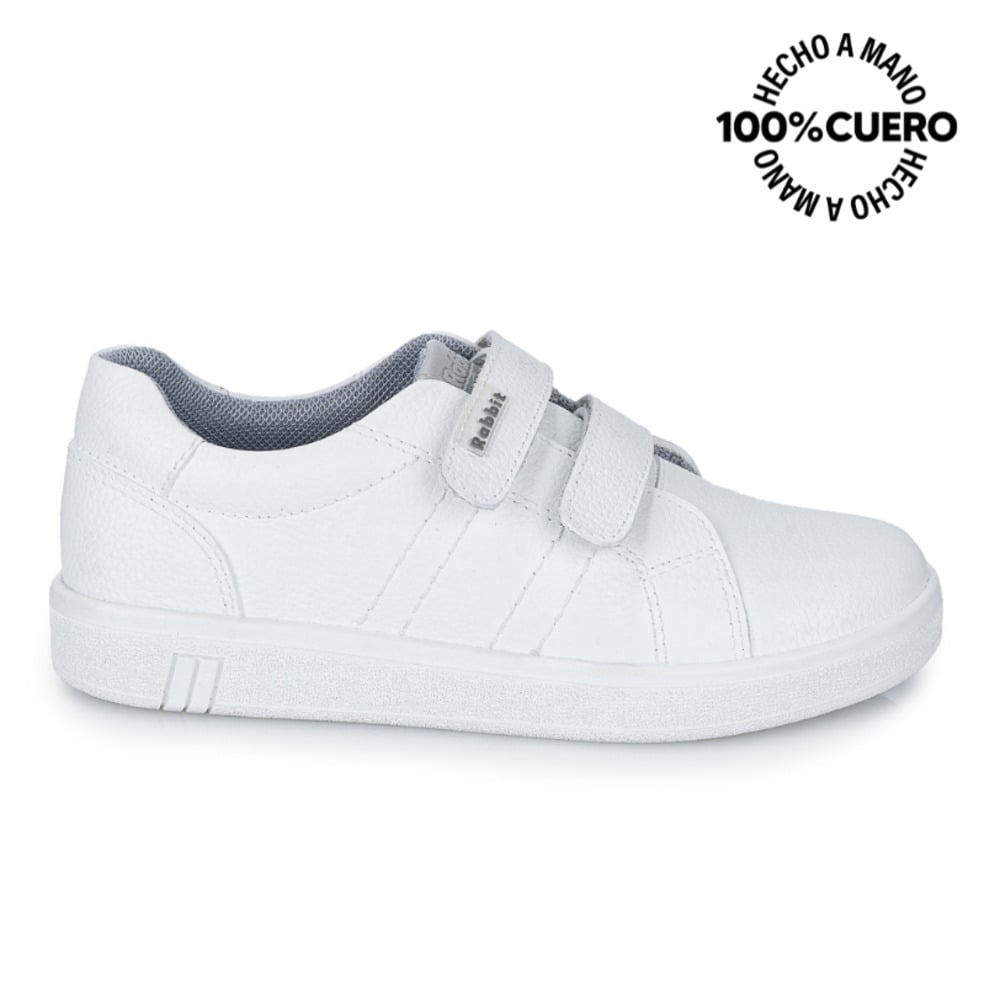 ZAPATILLA ESCOLAR UNISEX CASUAL ANGEL-078 I BLANCO RABBIT CUERO - 1