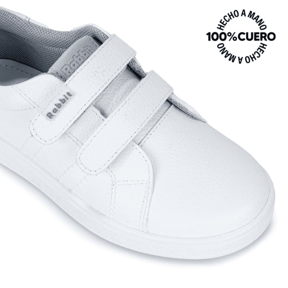 ZAPATILLA ESCOLAR UNISEX CASUAL ANGEL-078 I BLANCO RABBIT CUERO - 3