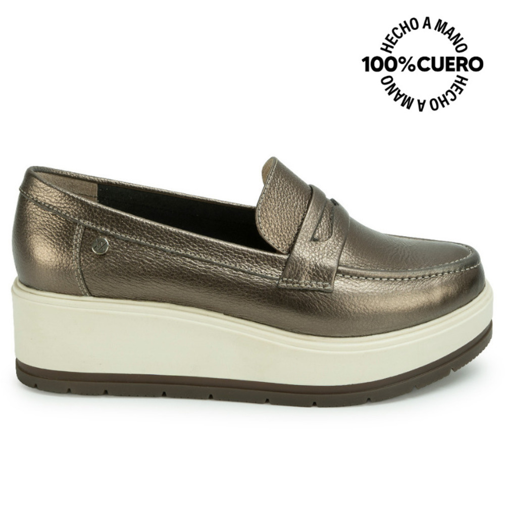 ZAPATO MOCASÍN DENI-2617 PLATA/QUEM VIALE CUERO - 2