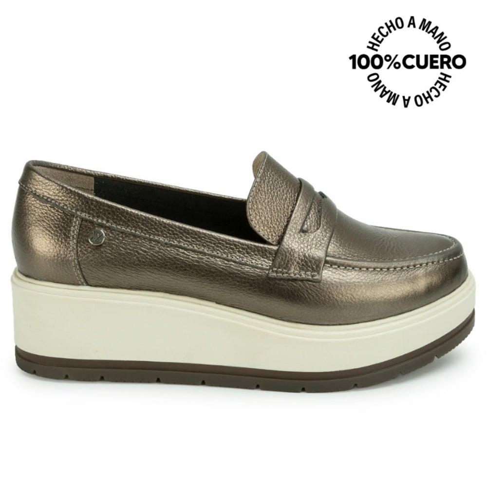 ZAPATO MOCASÍN DENI-2617 PLATA/QUEM VIALE CUERO - 2