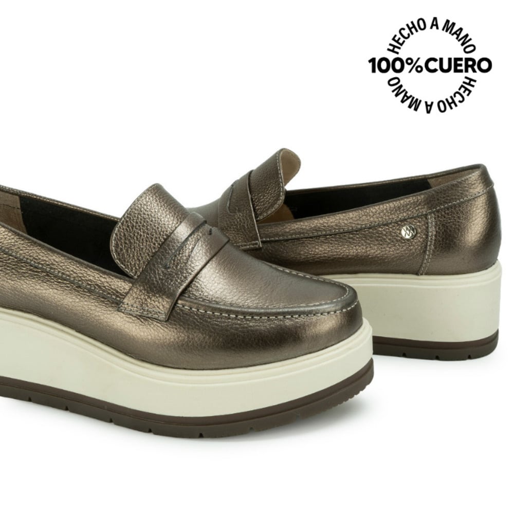ZAPATO MOCASÍN DENI-2617 PLATA/QUEM VIALE CUERO - 3