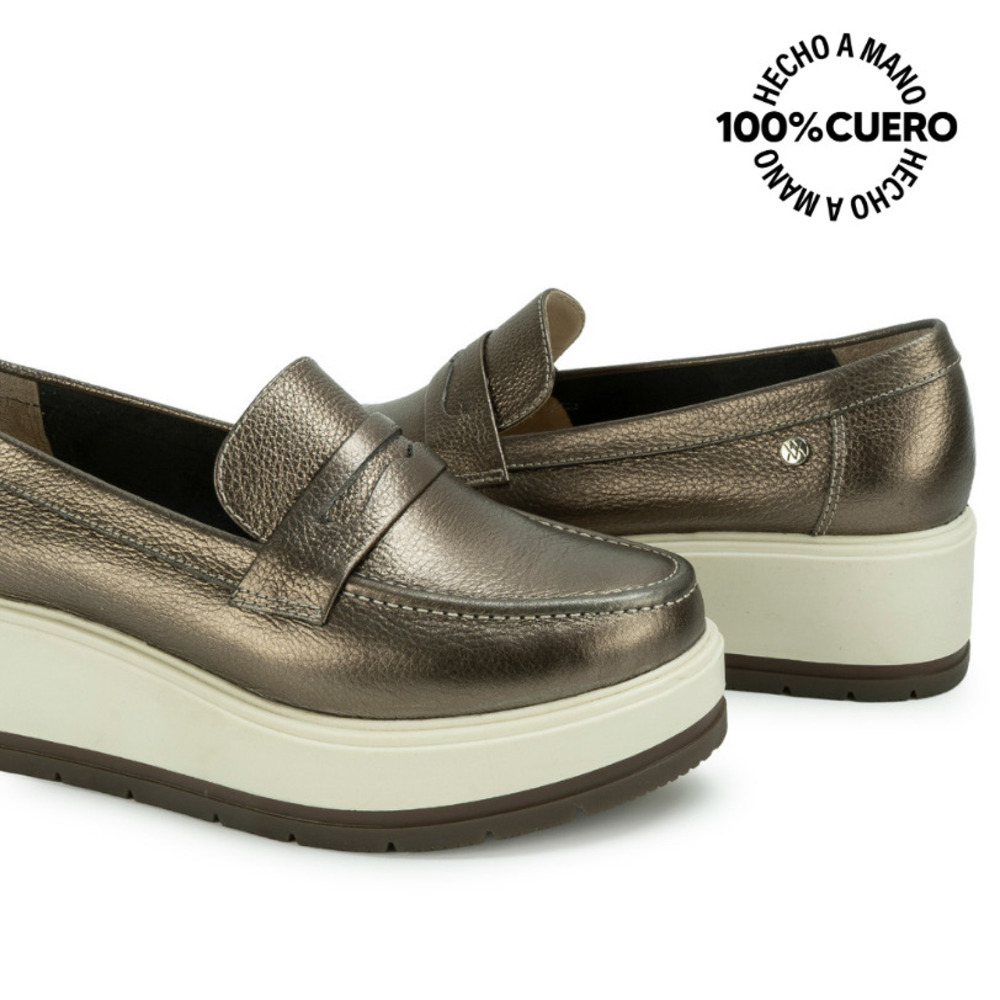 ZAPATO MOCASÍN DENI-2617 PLATA/QUEM VIALE CUERO - 3