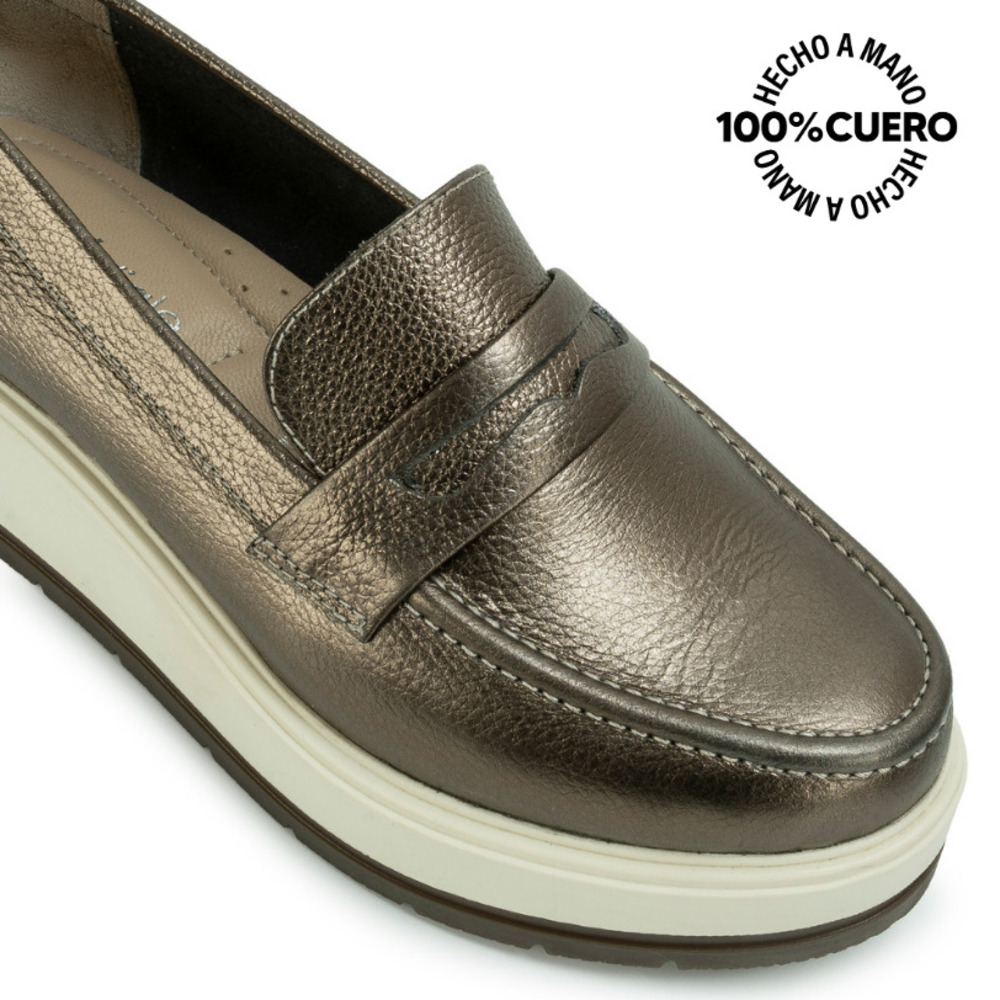 ZAPATO MOCASÍN DENI-2617 PLATA/QUEM VIALE CUERO - 4