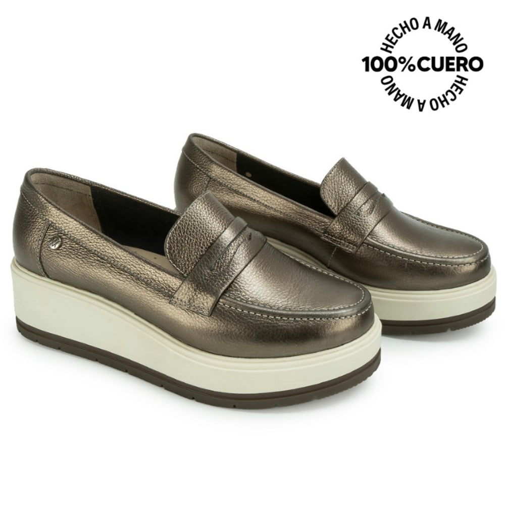 ZAPATO MOCASÍN DENI-2617 PLATA/QUEM VIALE CUERO - 5