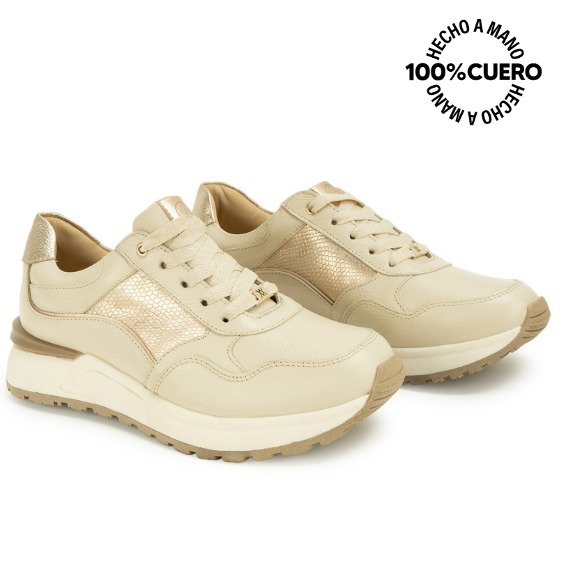 ZAPATILLA BASICO TERI-2601 MARFIL VIALE CUERO - 4