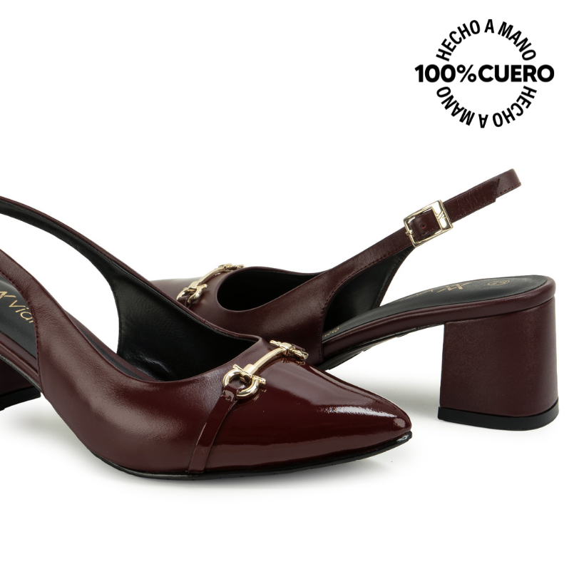 ZAPATO MEDIA ESTACION STILETTO TATI-2661 BURGUNDY VIALE CUERO - 2