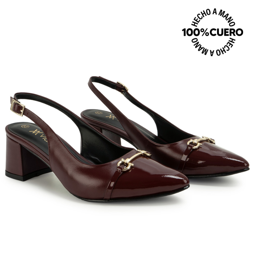 ZAPATO MEDIA ESTACION STILETTO TATI-2661 BURGUNDY VIALE CUERO - 4