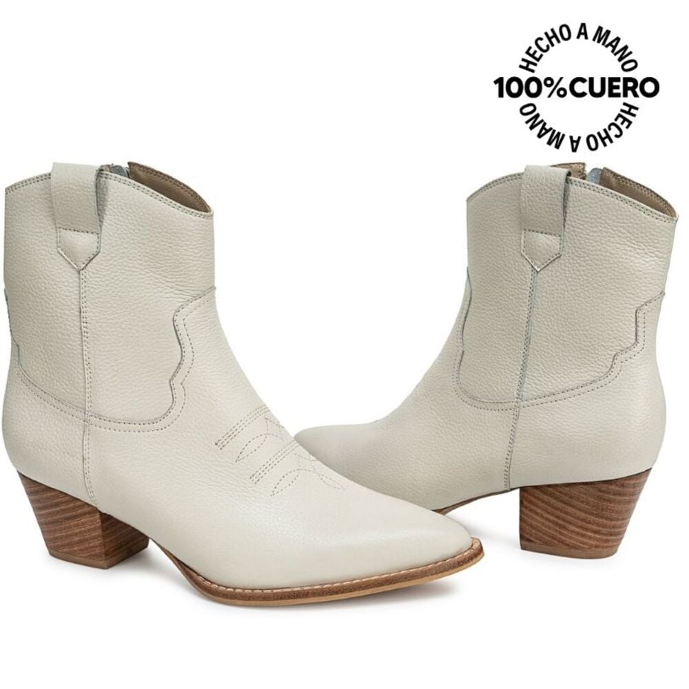 BOTIN TEXANA LUCY-2601 MARFIL CUERO VIALE - 3