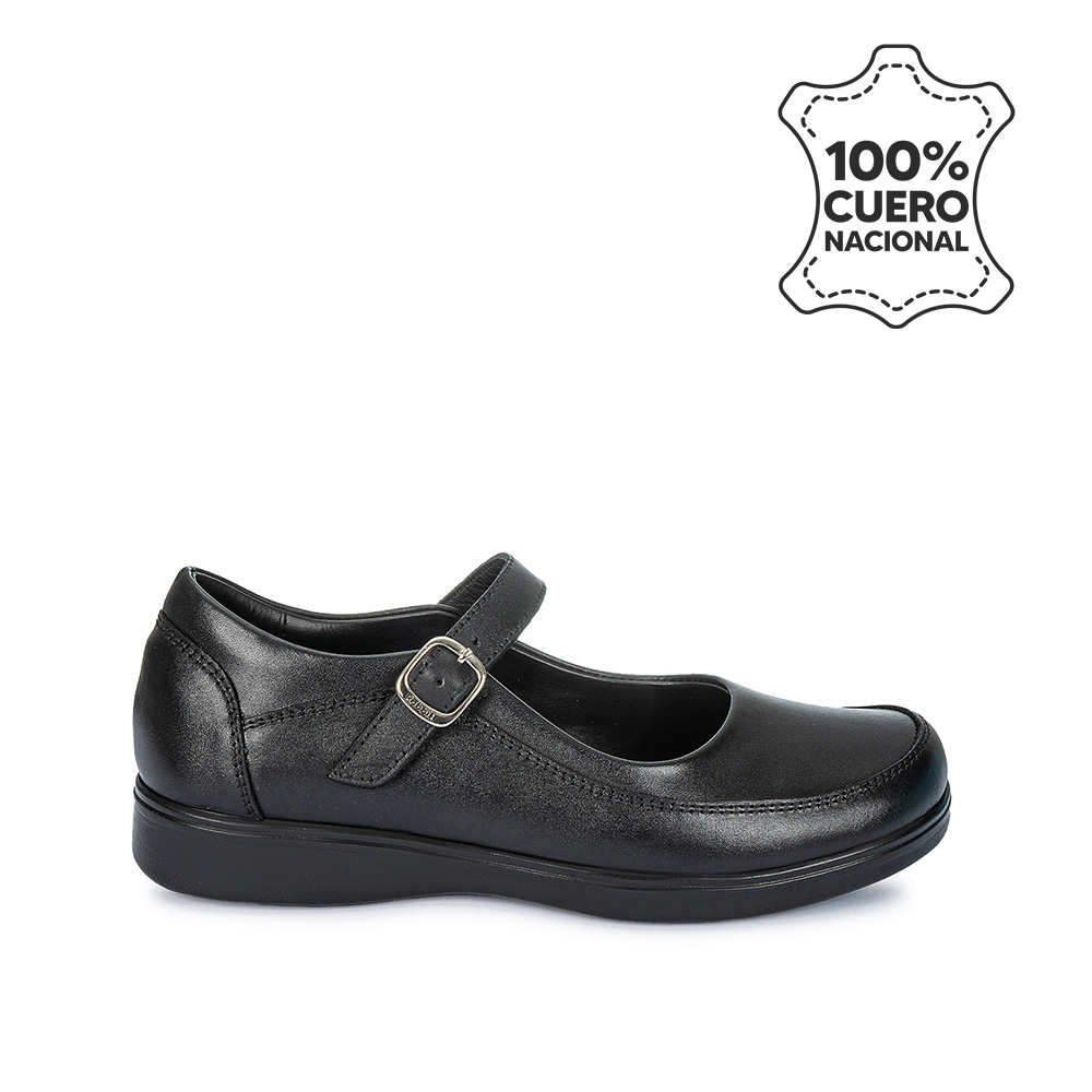 ZAPATO ESCOLAR BALLERINA BÁSICO MANA-058 NEGRO RABBIT CUERO - 1