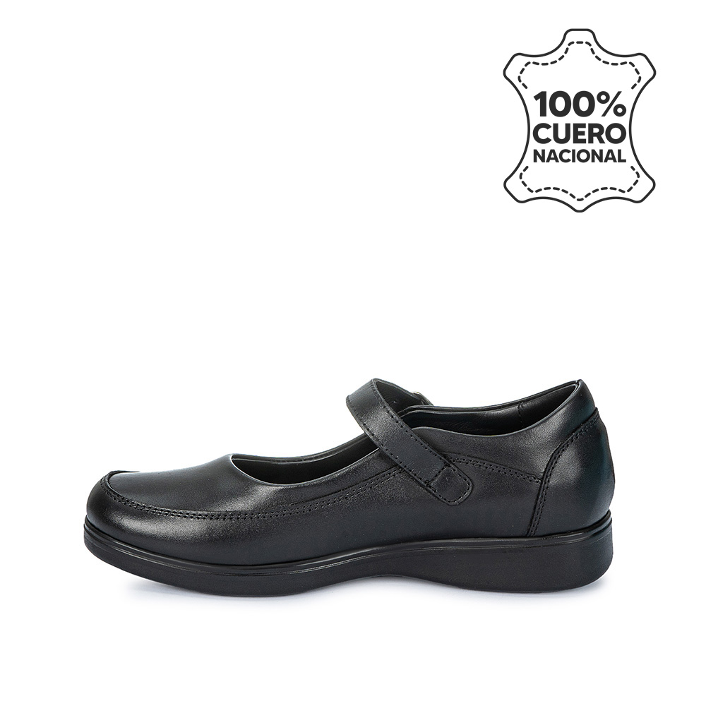ZAPATO ESCOLAR BALLERINA BÁSICO MANA-058 NEGRO RABBIT CUERO - 2