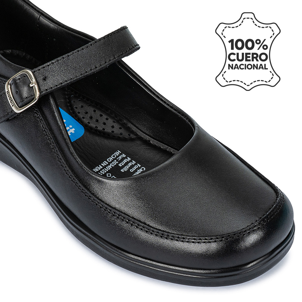 ZAPATO ESCOLAR BALLERINA BÁSICO MANA-058 NEGRO RABBIT CUERO - 3