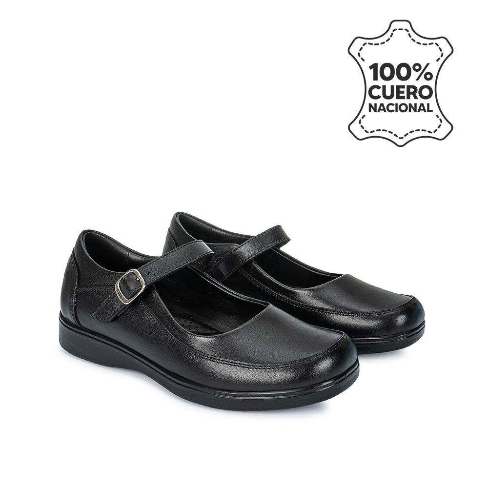 ZAPATO ESCOLAR BALLERINA BÁSICO MANA-058 NEGRO RABBIT CUERO - 4