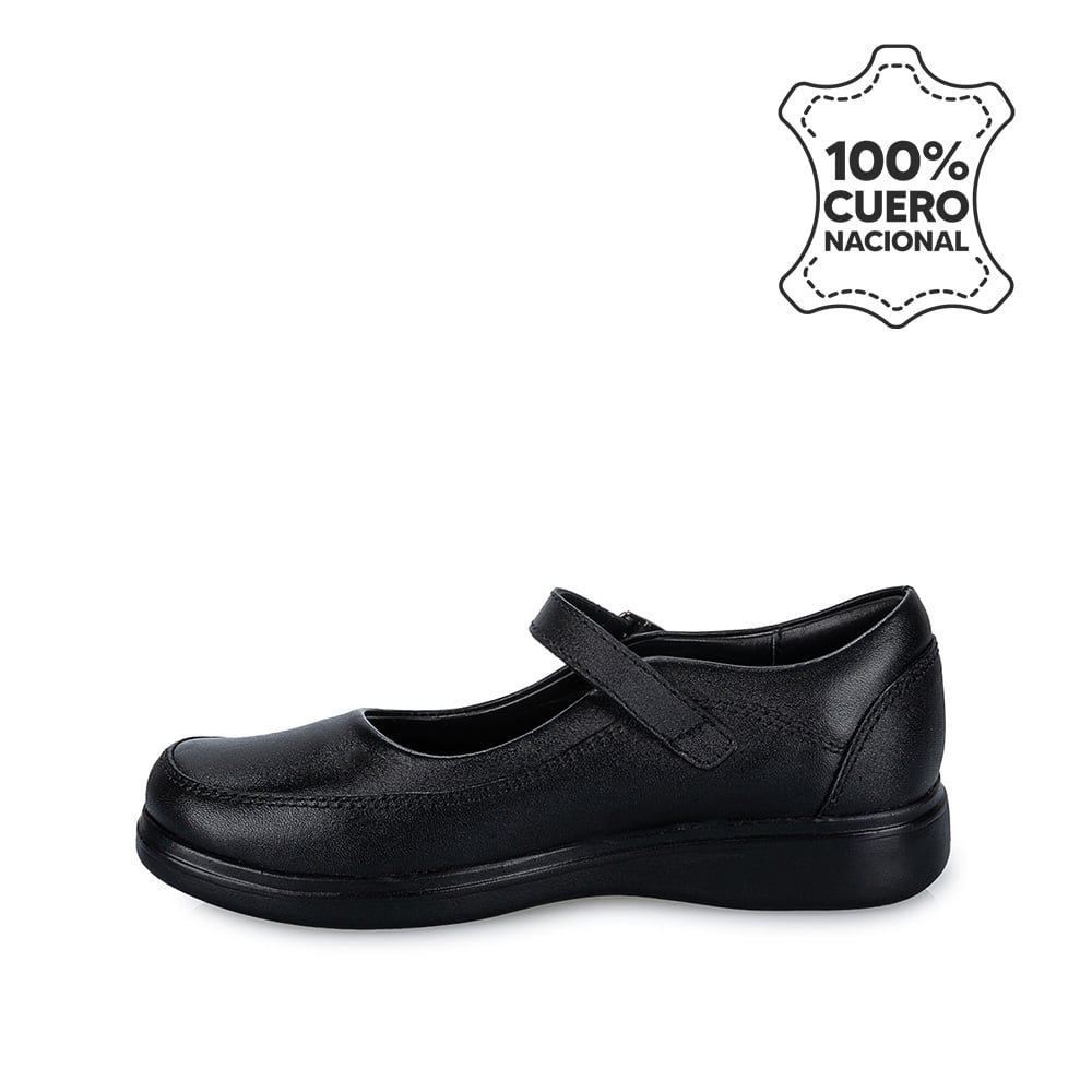 ZAPATO ESCOLAR BALLERINA BÁSICO MANA-057 NEGRO RABBIT CUERO - 2