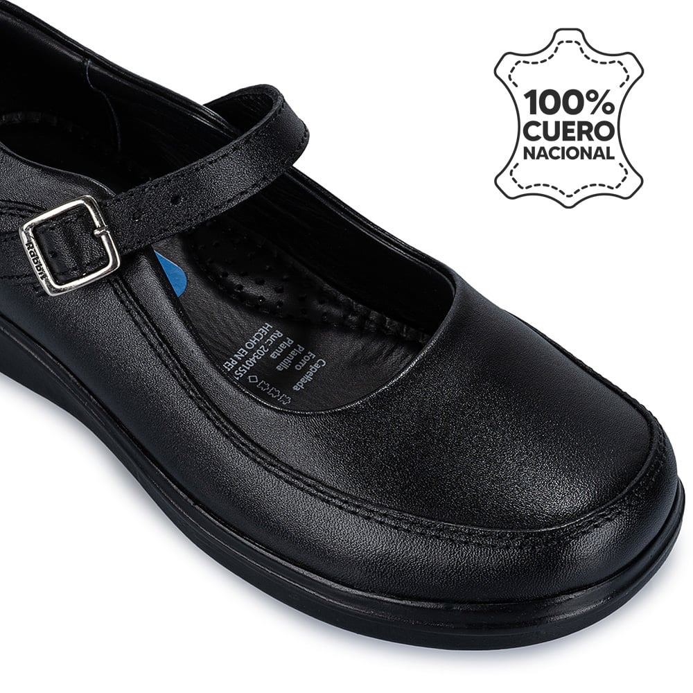 ZAPATO ESCOLAR BALLERINA BÁSICO MANA-057 NEGRO RABBIT CUERO - 3