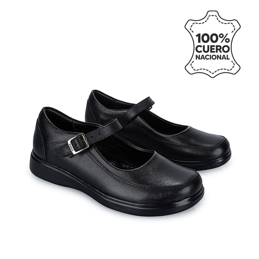 ZAPATO ESCOLAR BALLERINA BÁSICO MANA-057 NEGRO RABBIT CUERO - 4