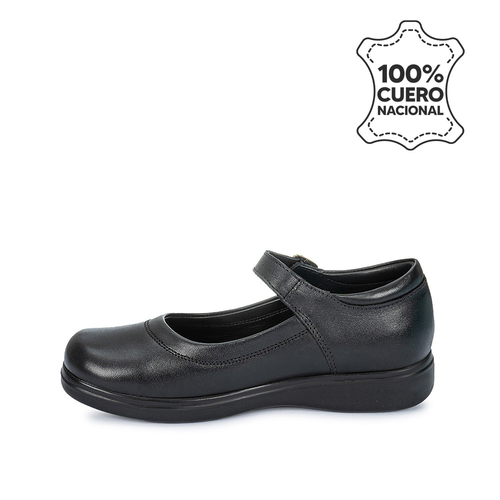 ZAPATO ESCOLAR BALLERINA BÁSICO MANA-055 NEGRO RABBIT CUERO - 2