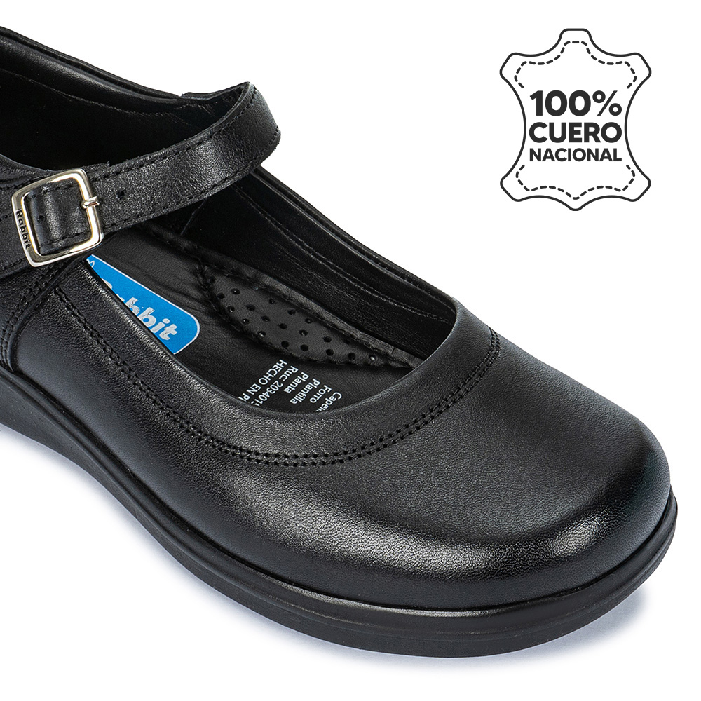 ZAPATO ESCOLAR BALLERINA BÁSICO MANA-055 NEGRO RABBIT CUERO - 3