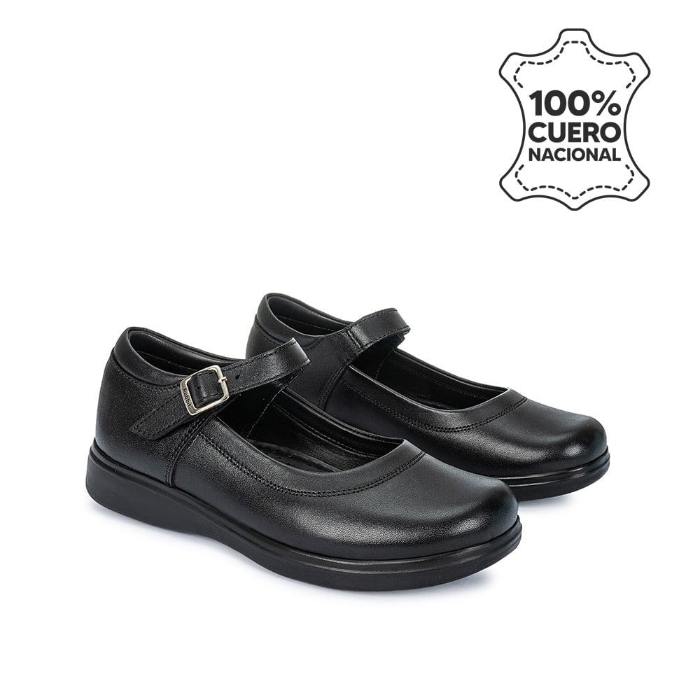 ZAPATO ESCOLAR BALLERINA BÁSICO MANA-055 NEGRO RABBIT CUERO - 4