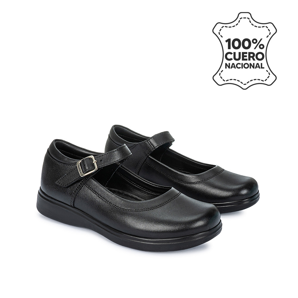 ZAPATO ESCOLAR BALLERINA BÁSICO MANA-055 NEGRO RABBIT CUERO - 4