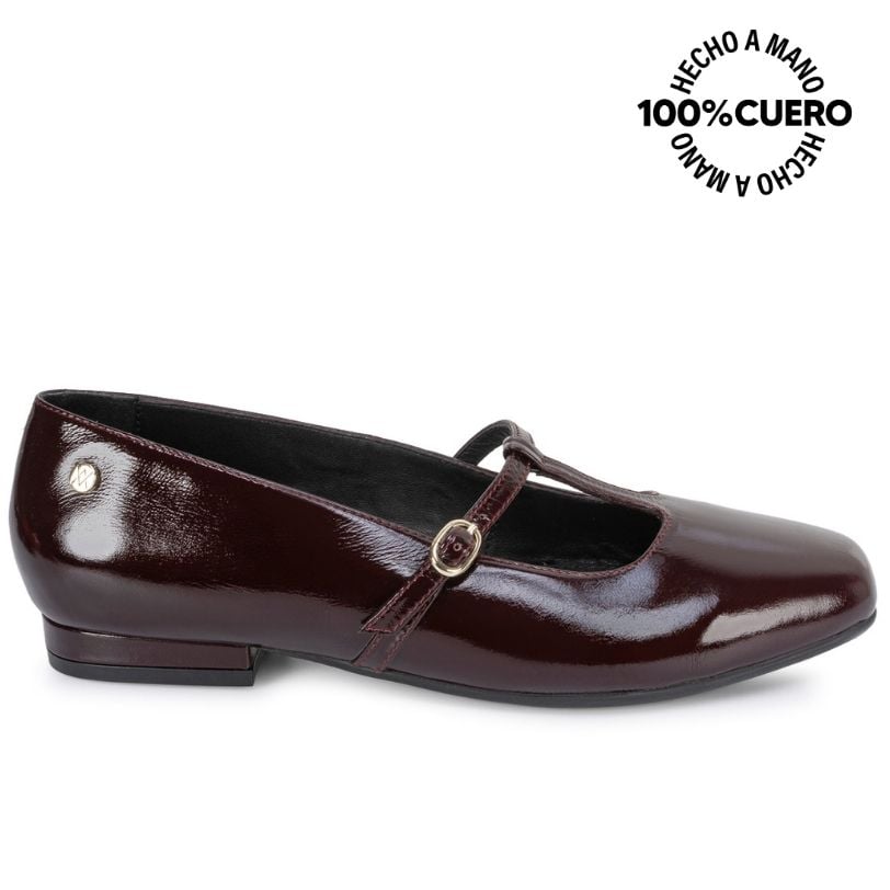 ZAPATO BALLERINA CASUAL ALE-2653 GUINDA CUERO VIALE - 1