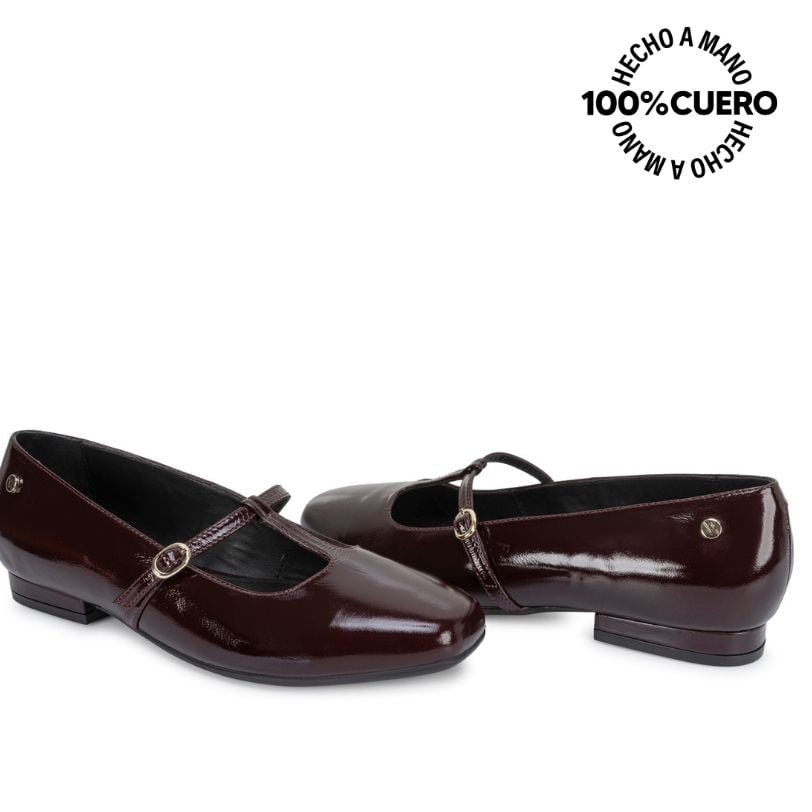ZAPATO BALLERINA CASUAL ALE-2653 GUINDA CUERO VIALE - 2