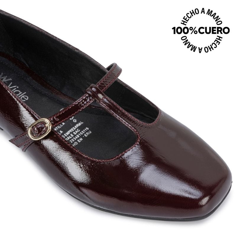 ZAPATO BALLERINA CASUAL ALE-2653 GUINDA CUERO VIALE - 3