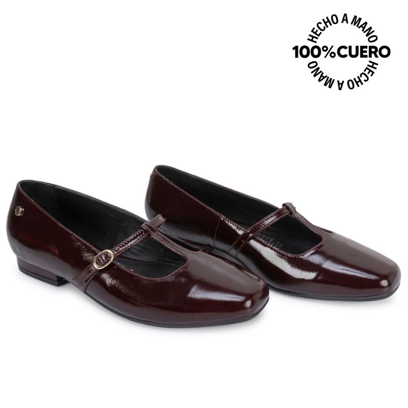 ZAPATO BALLERINA CASUAL ALE-2653 GUINDA CUERO VIALE - 4