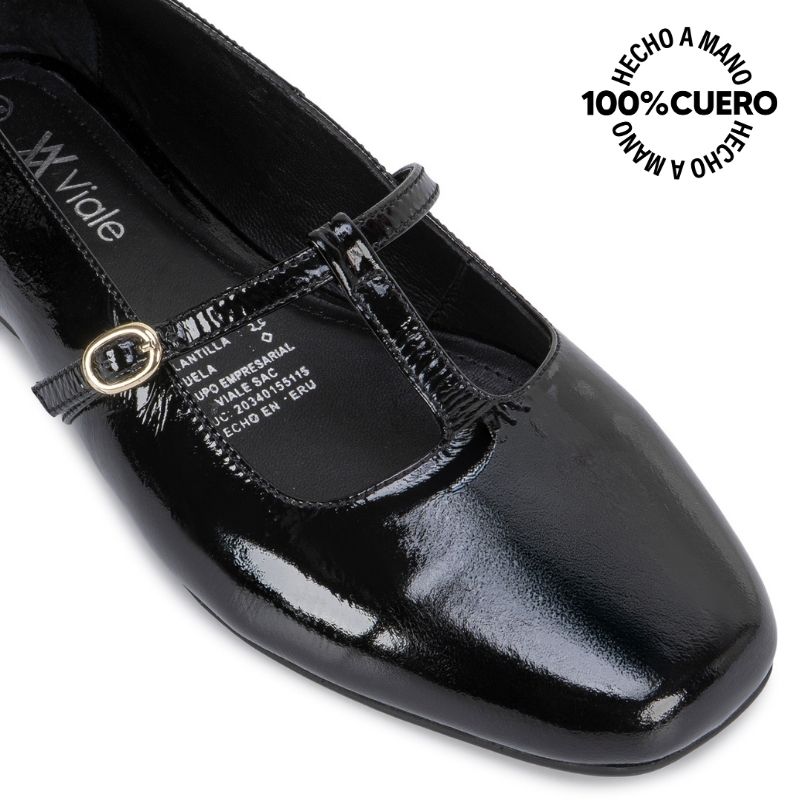 ZAPATO BALLERINA CASUAL ALE-2653 NEGRO CUERO VIALE - 4