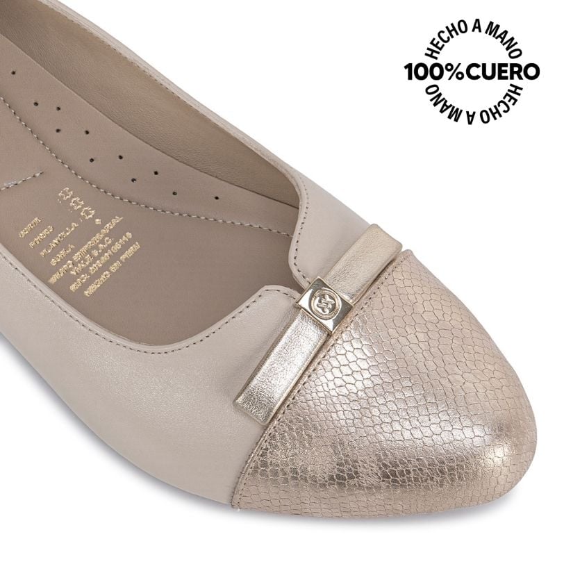 ZAPATO BALLERINA CASUAL ECO-2620 HUES/DORAD CUERO VIALE - 3