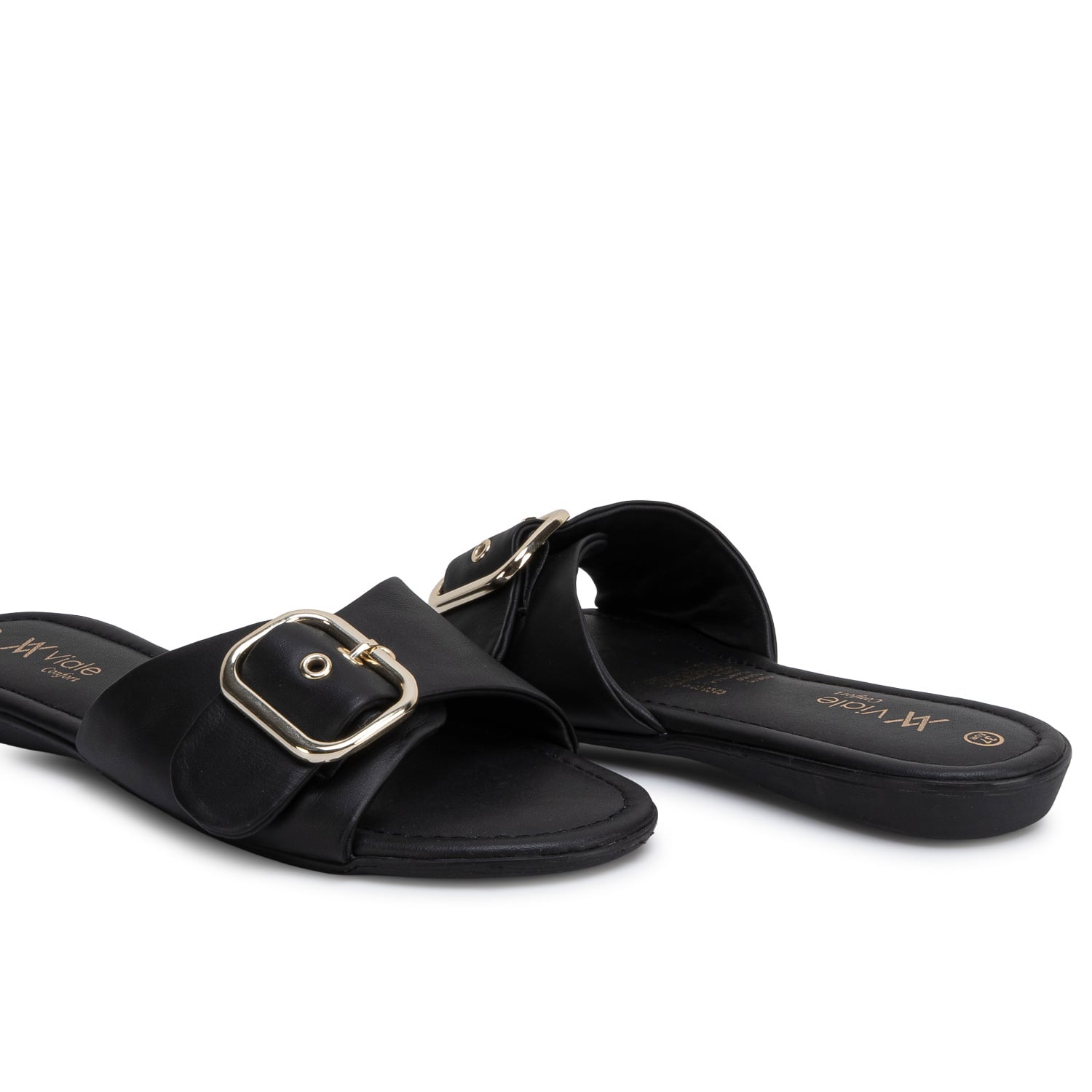 SANDALIA SLIDE CASUAL SILVI-2703 NEGRO VIALE CUERO - 2