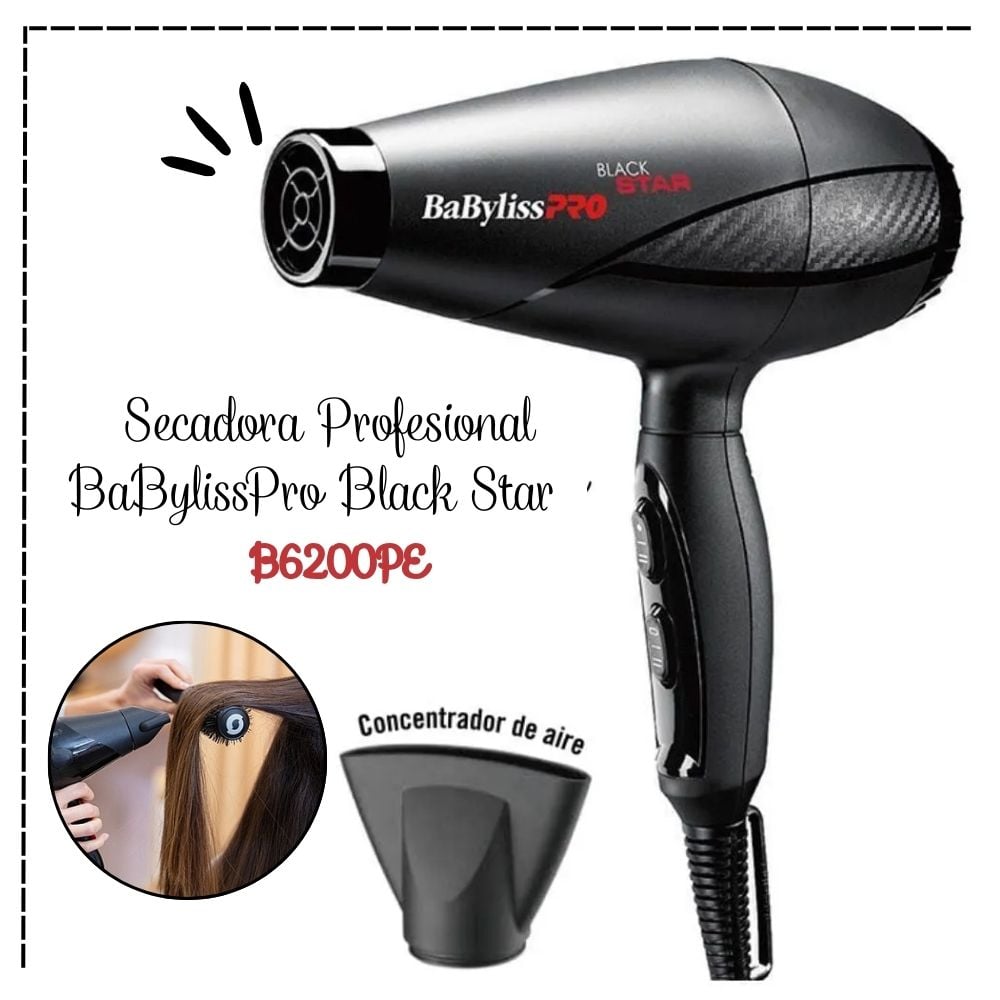 SECADORA CABELLO BABYLISS PRO B6200PE 2000W PROFESIONAL BLACK STAR - 1