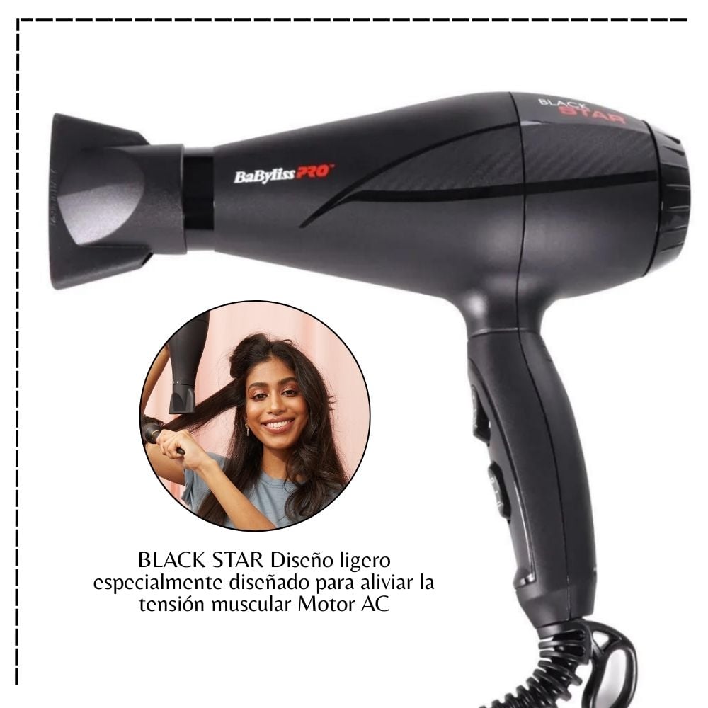 SECADORA CABELLO BABYLISS PRO B6200PE 2000W PROFESIONAL BLACK STAR - 2