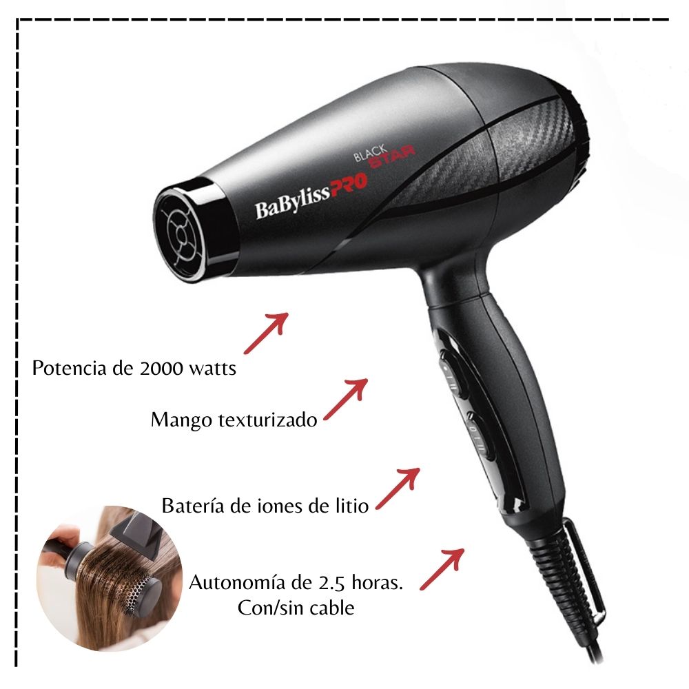 SECADORA CABELLO BABYLISS PRO B6200PE 2000W PROFESIONAL BLACK STAR - 3