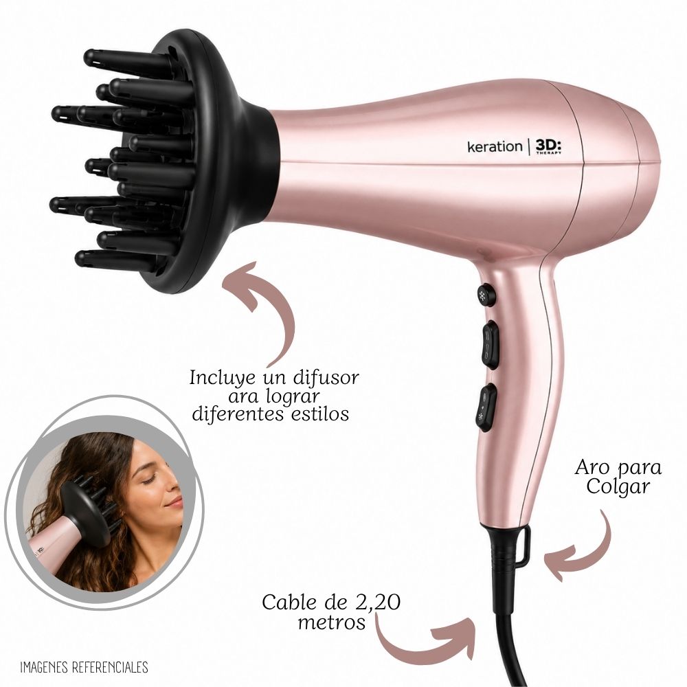 SECADORA  DE CABELLO GAMA PROFESIONAL KERATION THERAPY 3D - 3