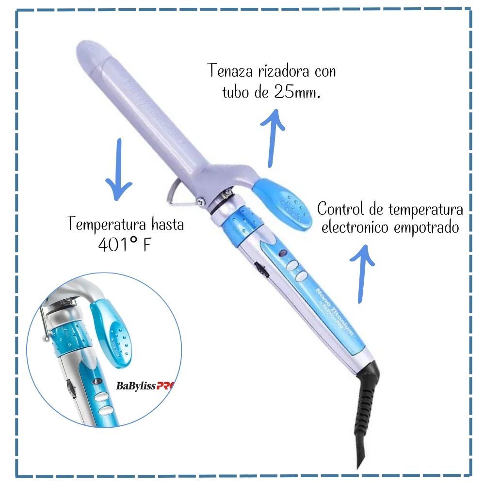 RIZADOR DE CABELLO BABYLISS PRO BABNT100SPE NANO TITANIUM 25MM 401°F - 3