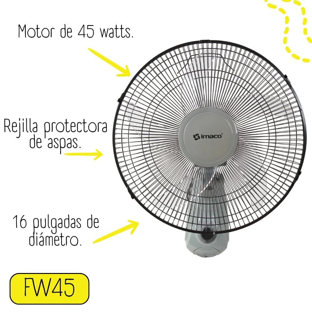 VENTILADOR DE PARED IMACO FW450 45 WATTS 16" GRIS - 2