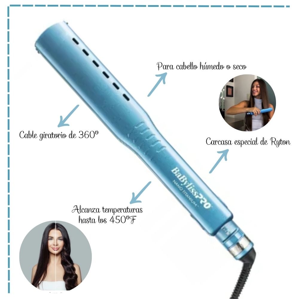 PLANCHA ALISADORA DE CABELLO BABYLISS PRO BNT4093TPE NANO TITANIO BABYLISSPRO NANO TITANIUM 38MM 1 ½ - 3